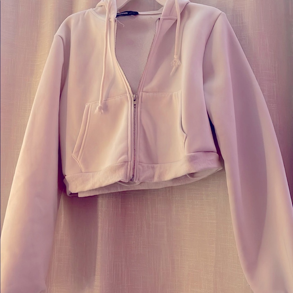 cropped white zip up